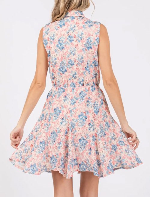 Women's GeeGee Full Size Floral Eyelet Sleeveless Mini Dress