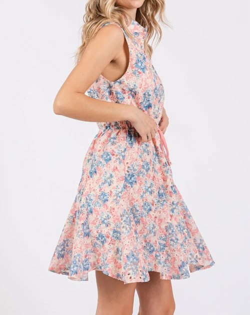 Women's GeeGee Full Size Floral Eyelet Sleeveless Mini Dress