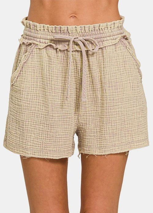 Women's Zenana Washed Frayed Hem Drawstring Shorts