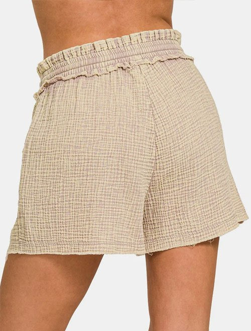 Women's Zenana Washed Frayed Hem Drawstring Shorts