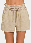 Women's Zenana Washed Frayed Hem Drawstring Shorts
