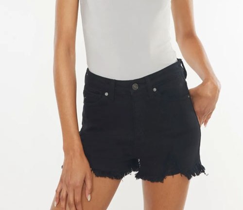Women's Kancan High Rise Raw Hem Denim Shorts