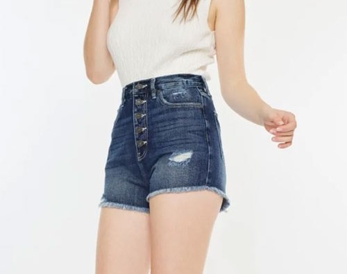Women's Kancan Raw Hem Button Fly Denim Shorts