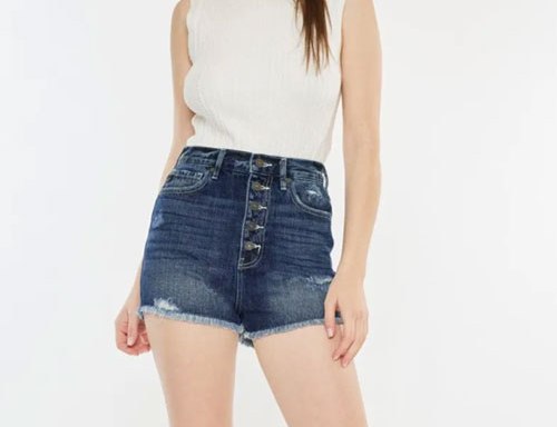 Women's Kancan Raw Hem Button Fly Denim Shorts