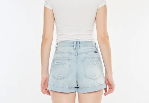 Women's Kancan High Rise Repaired Mom Denim Shorts