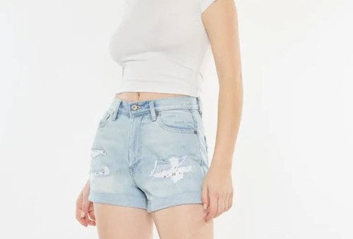 Women's Kancan High Rise Repaired Mom Denim Shorts