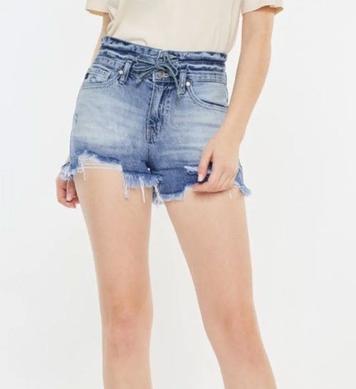 Women's Kancan High Rise Frayed Hem Denim Shorts