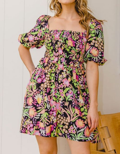 Women's ODDI Full Size Floral Tie-Back Mini Dress