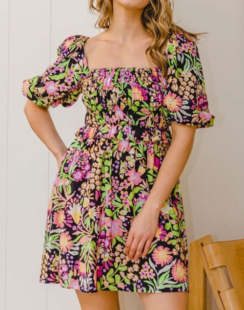 Women's ODDI Full Size Floral Tie-Back Mini Dress
