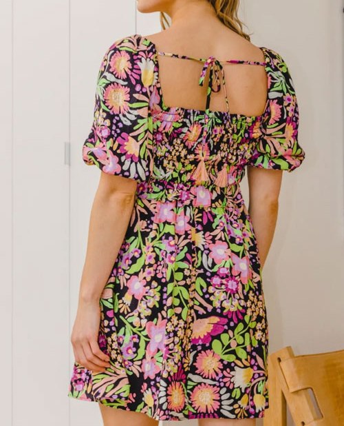 Women's ODDI Full Size Floral Tie-Back Mini Dress