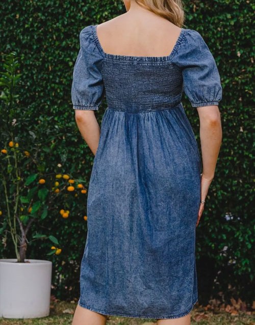Women's ODDI Full Size Washed Smocked Puff Sleeve Dress