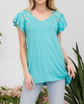Women's Celeste Full Size Floral Contrast Short Sleeve Top