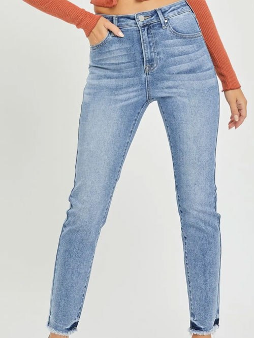 Women's RISEN Full Size High Rise Frayed Hem Skinny Jeans