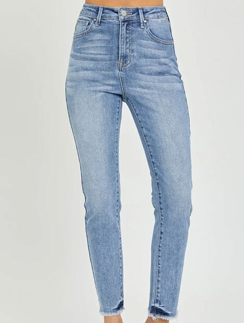 Women's RISEN Full Size High Rise Frayed Hem Skinny Jeans