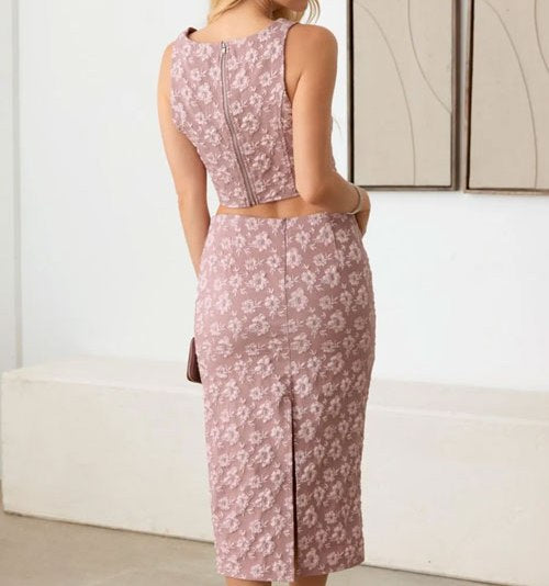 Women's Le Lis Floral Embroidered Top and Long Waist Skirt Set