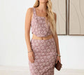 Women's Le Lis Floral Embroidered Top and Long Waist Skirt Set
