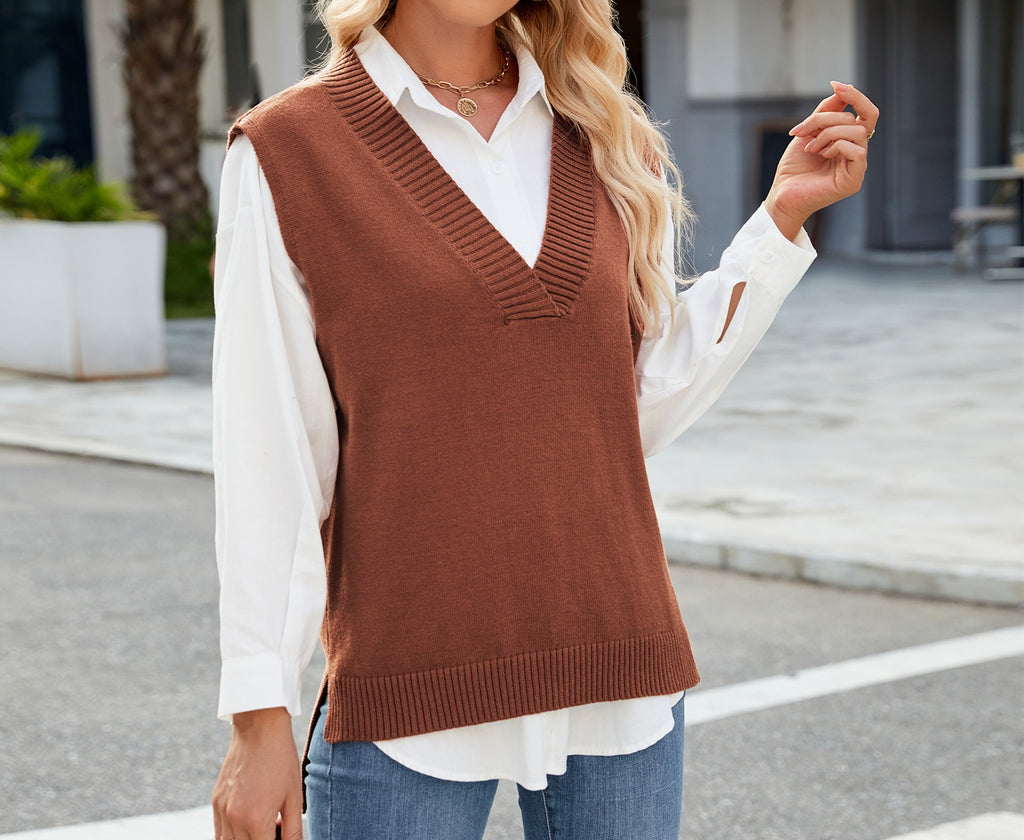 Women's Cross-Border Style Slim Fit V-Neck Knitted Vest Waist Coat