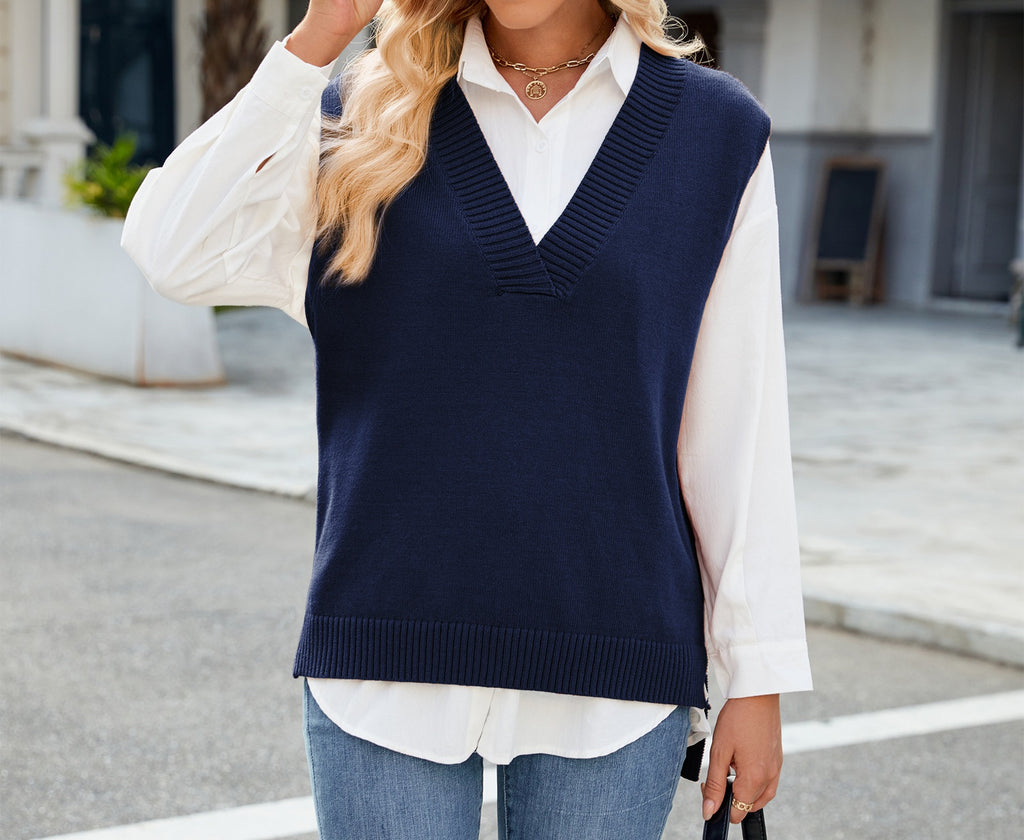 Women's Cross-Border Style Slim Fit V-Neck Knitted Vest Waist Coat