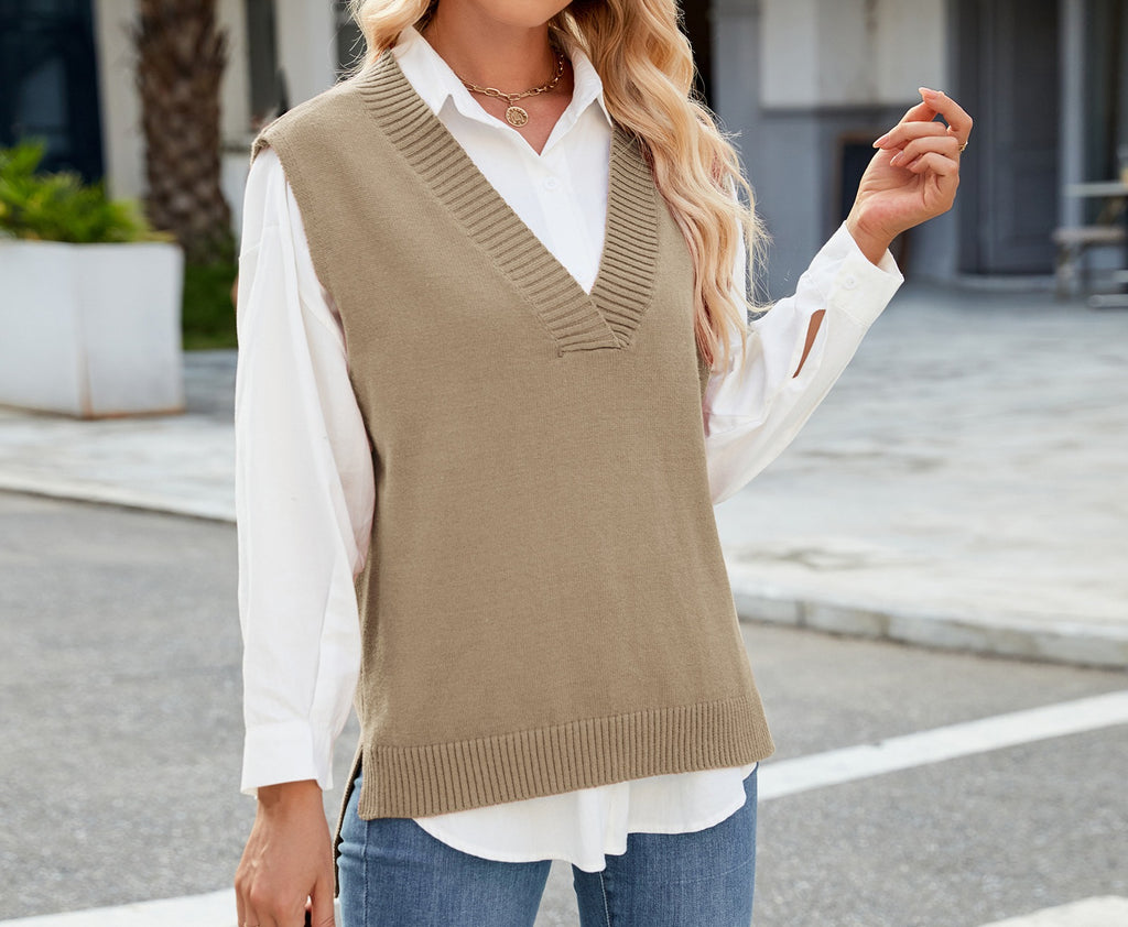 Women's Cross-Border Style Slim Fit V-Neck Knitted Vest Waist Coat