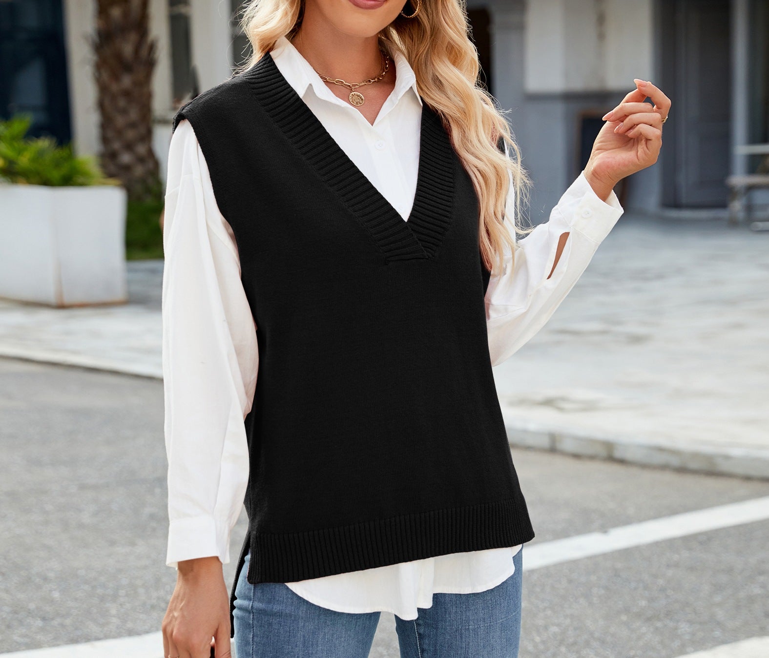 Women's Cross-Border Style Slim Fit V-Neck Knitted Vest Waist Coat