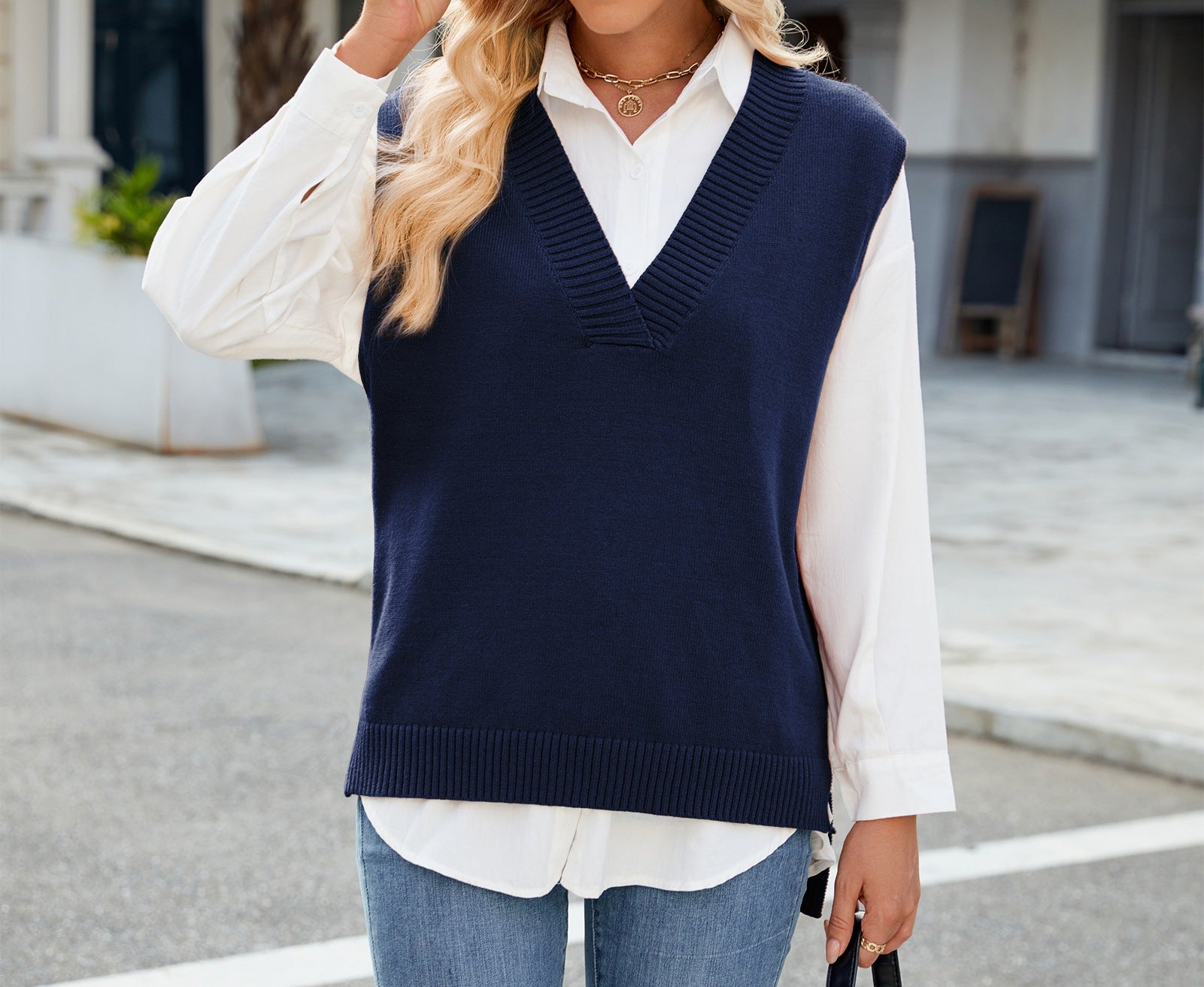 Women's Cross-Border Style Slim Fit V-Neck Knitted Vest Waist Coat