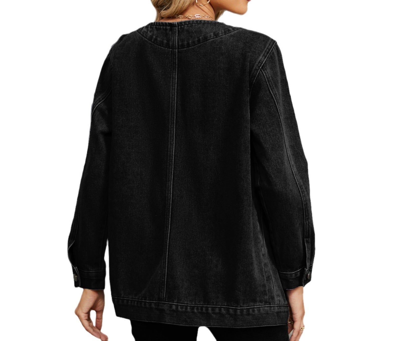 Women's Autumn Washed Denim Jacket - Long-Sleeve V-Neck Casual Jean Top