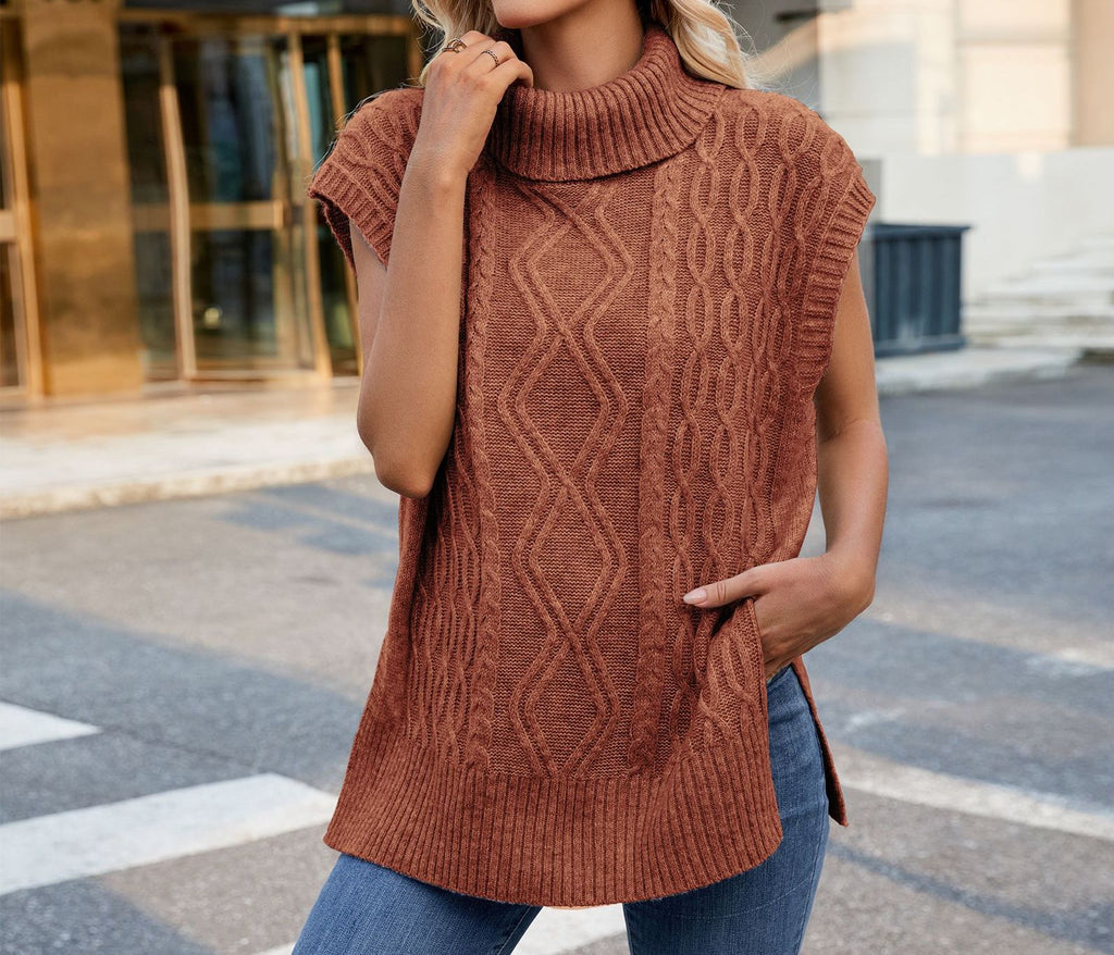 Women's Casual Turtleneck Knitted Sweater Vest - Sleeveless Pullover Waistcoat for Fall & Winter