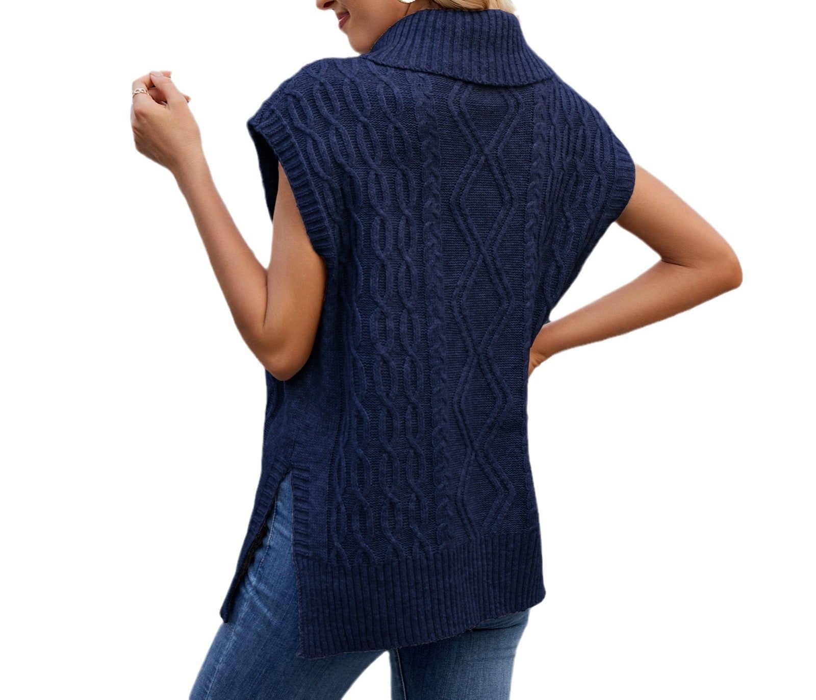 Women's Casual Turtleneck Knitted Sweater Vest - Sleeveless Pullover Waistcoat for Fall & Winter