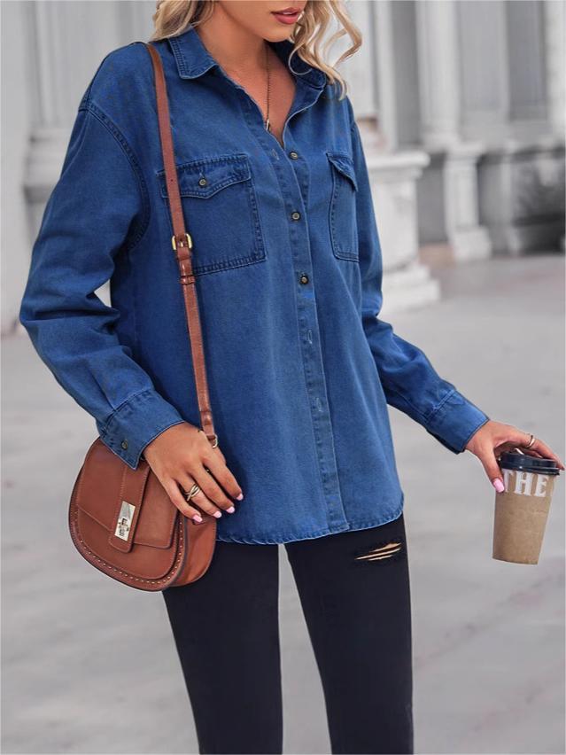 Women's Blue Slim Fit Denim Long-Sleeved Shirt