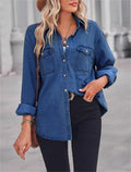 Women's Blue Slim Fit Denim Long-Sleeved Shirt