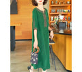 Women Drawstring Waist Embroidered Denim Dress