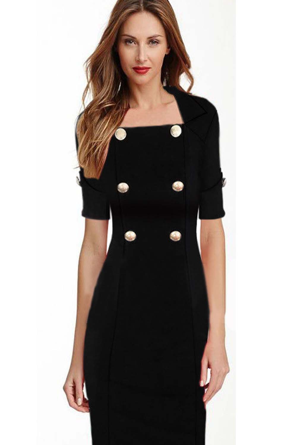 WOMEN'S BODYCON PENCIL STYLE DRESS WITH LACE STITCHING ON NECK