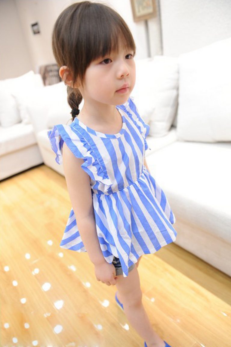 KettyMore Kids Girls Stripes Desiging Dress Blue and White