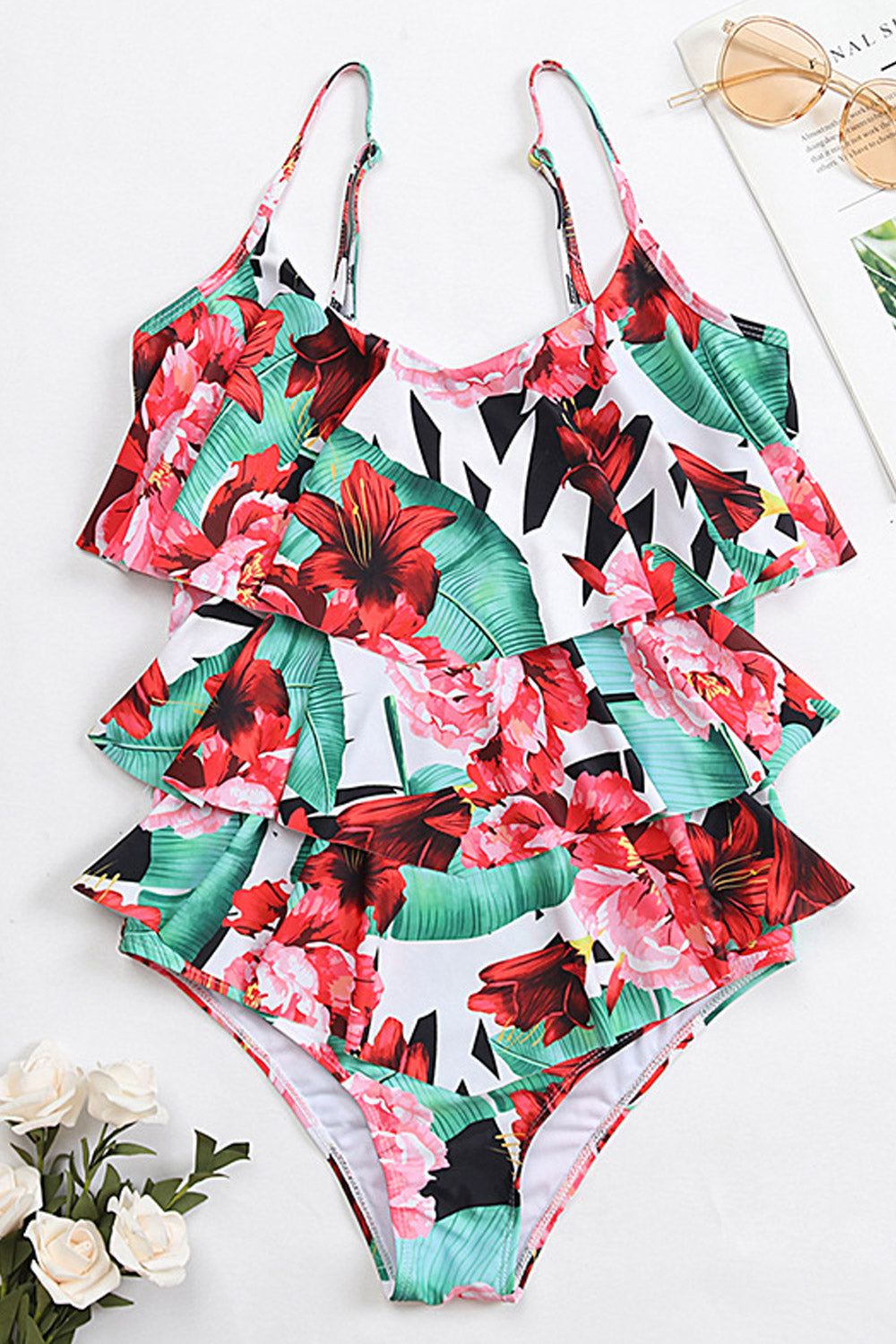 Women Solid Pattern Strap Neck Slim Fit One Piece Swimwear