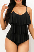 Women Solid Pattern Strap Neck Slim Fit One Piece Swimwear