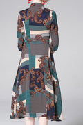 Women Half Sleeve Mid Length Stand Collar Neck Summer Thin Printed Dress