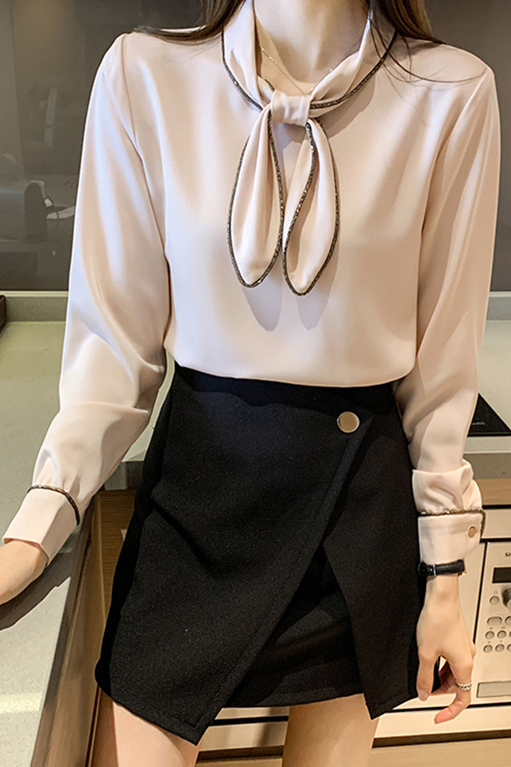 Women Long Sleeve Easy Solid pattern Decent Soft Shirt