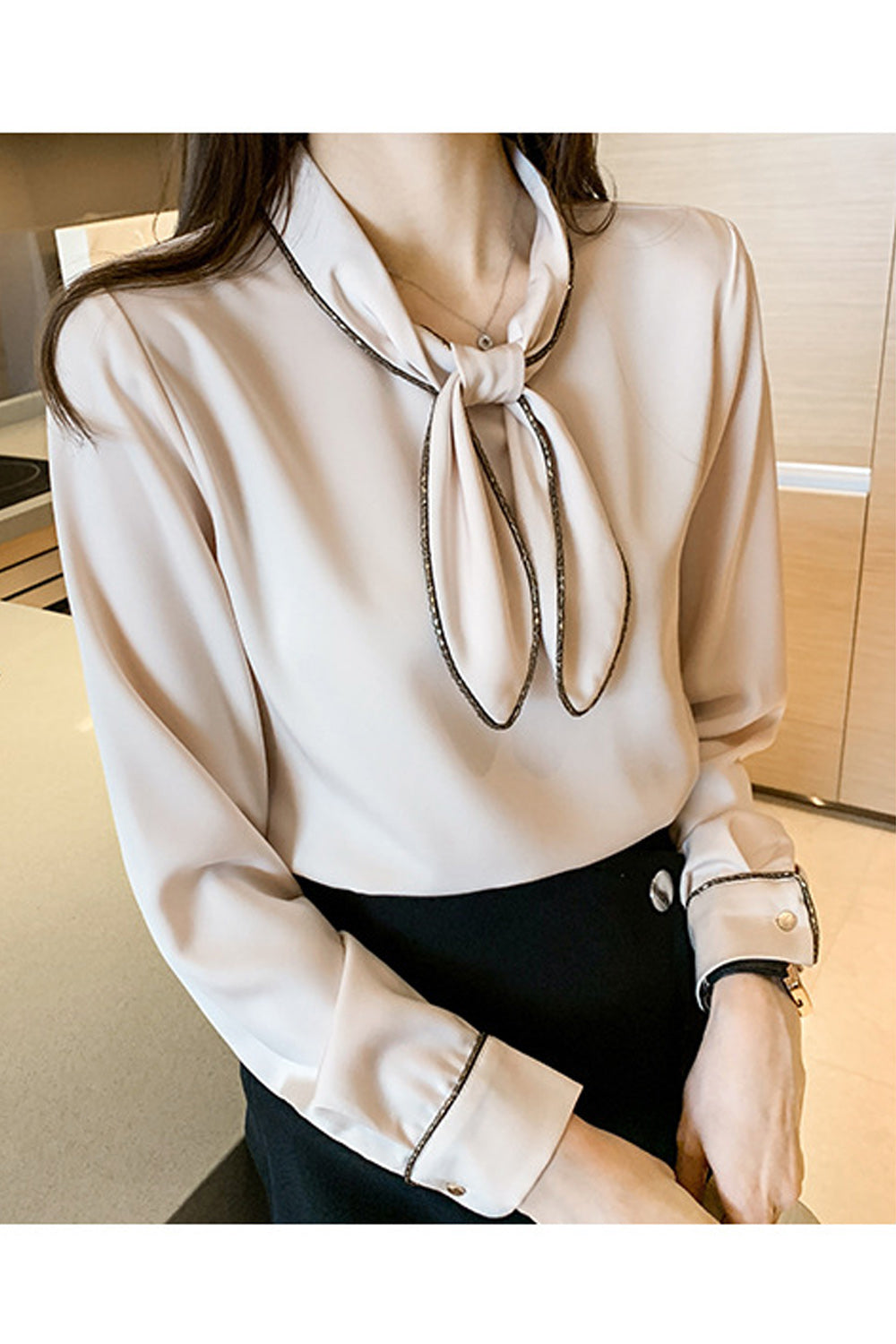 Women Long Sleeve Easy Solid pattern Decent Soft Shirt