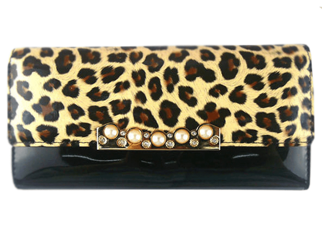 Women's New Design Leopard Printed  Leather Black Wallet