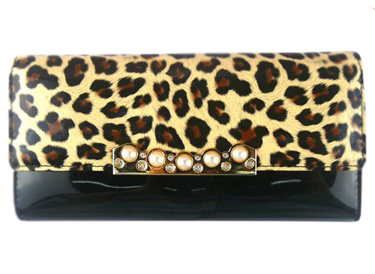 Women's New Design Leopard Printed  Leather Black Wallet