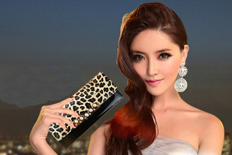Women's New Design Leopard Printed  Leather Black Wallet