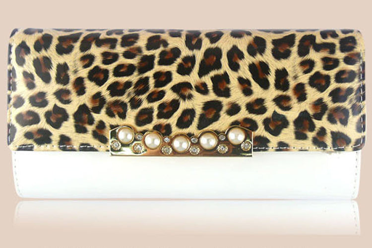 Women's New Design Leopard Printed  Leather Black Wallet