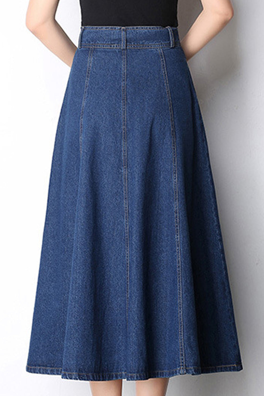 Women A-Line Solid Colored Side Pockets Casual Summer Denim Skirt