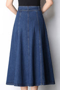 Women A-Line Solid Colored Side Pockets Casual Summer Denim Skirt