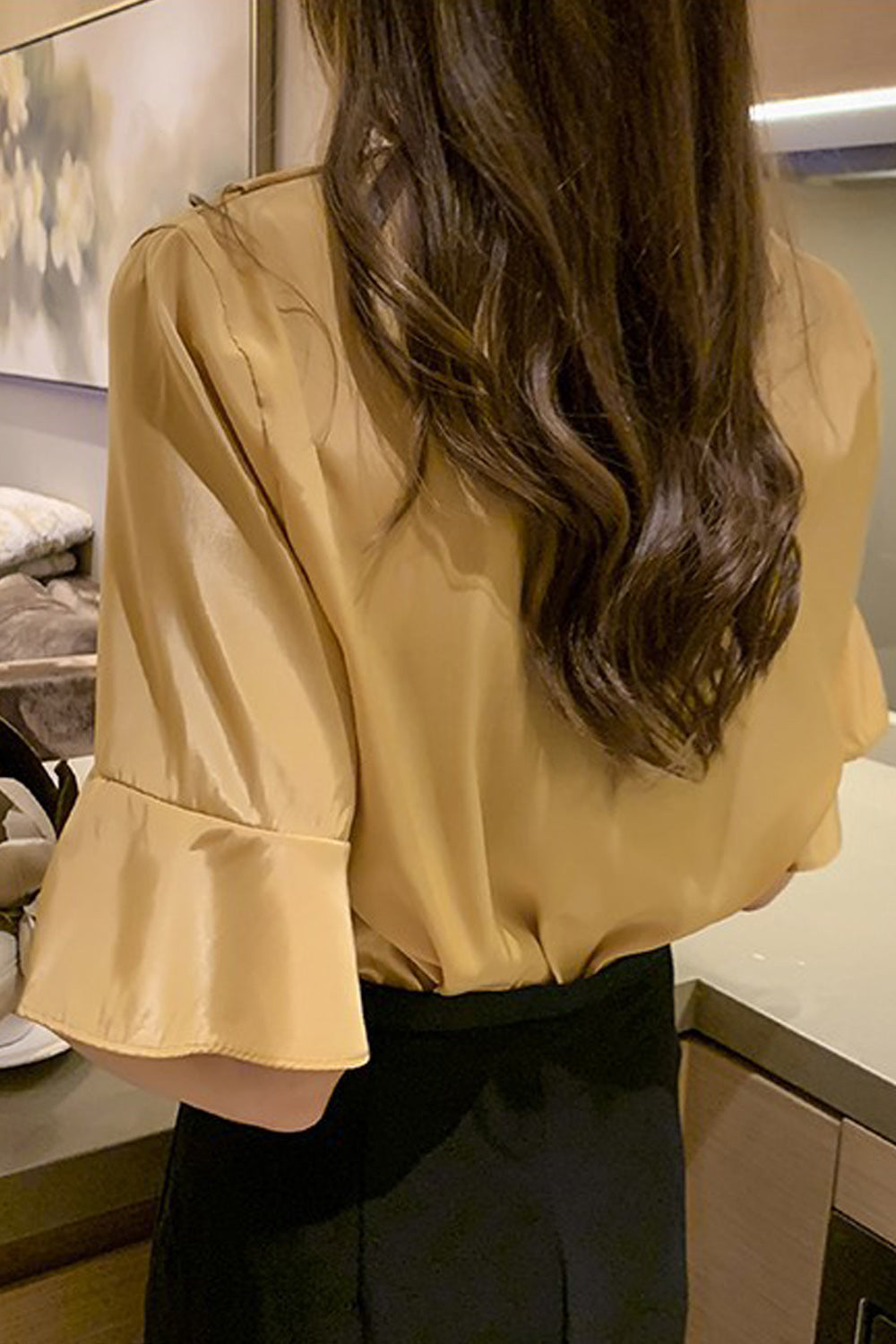 Women Summer Short Sleeve V-Neck Elegant Solid Colored Fascinating Shirt