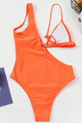 Women One Piece Solid Colored Slim Fit Strap Shoulder Beach Swimwear