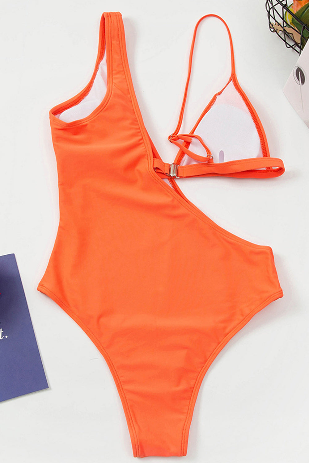 Women One Piece Solid Colored Slim Fit Strap Shoulder Beach Swimwear
