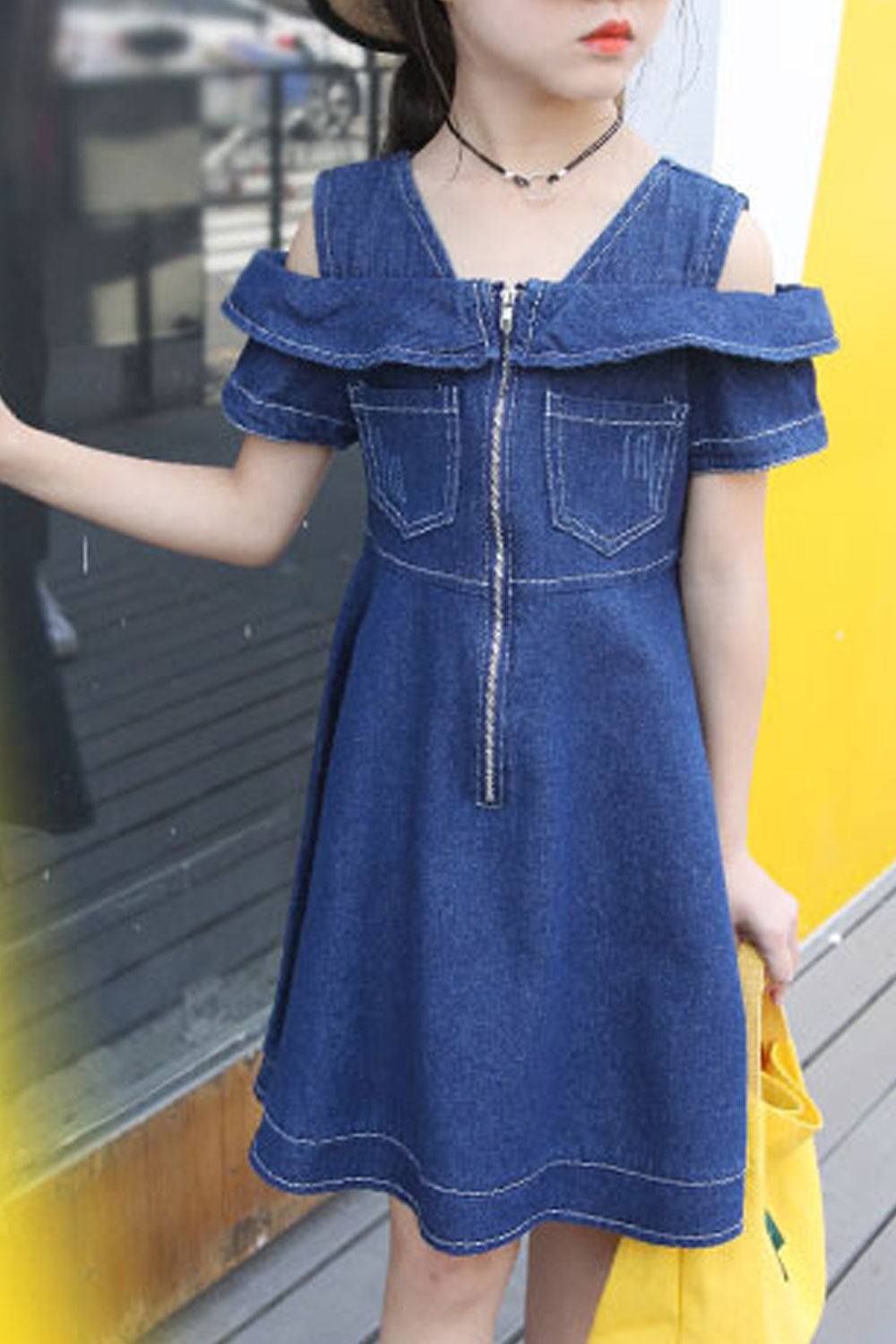 Kids Girls Solid Colored Cut Out Shoulder Beautiful Loose Dress