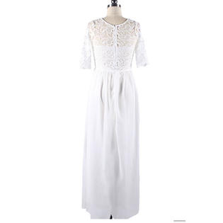 Women Winter Party Dresses Lace Designed Long Chiffon Wedding Dresses Prom Dress White