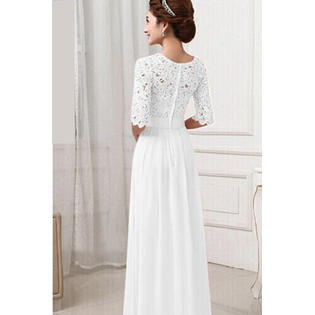 Women Winter Party Dresses Lace Designed Long Chiffon Wedding Dresses Prom Dress White